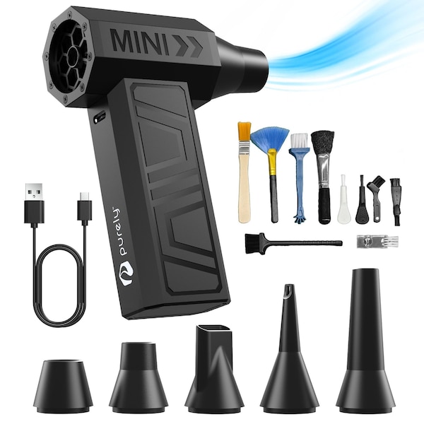 Purely Portable Wireless Air Duster 105,000 RPM Handheld Dust Blower with 5 Nozzles, Black D40 - main