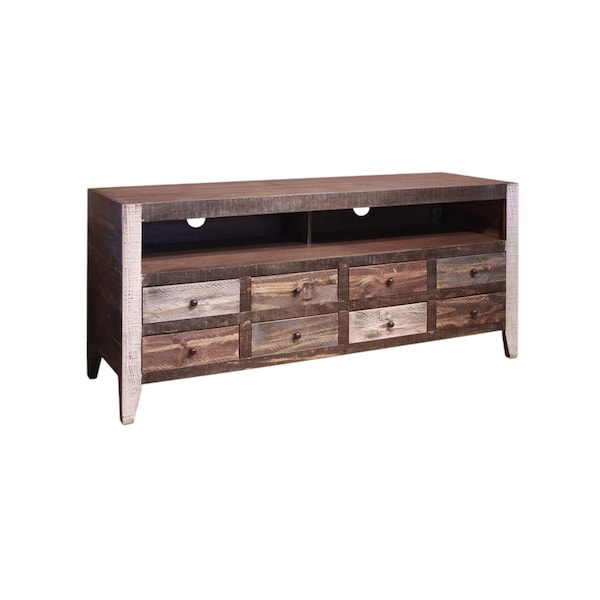 Homeroots 61" Brown Solid Wood Cabinet Enclosed Storage Distressed TV Stand 528734 - main