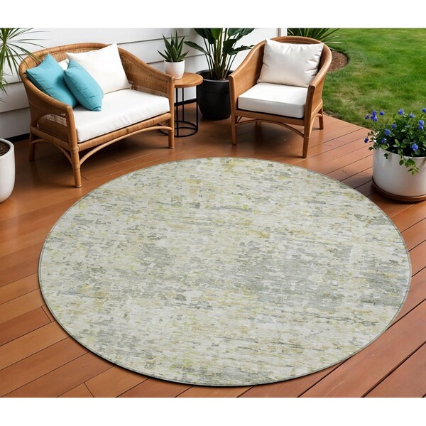 Homeroots 8' Sage Charcoal And Ivory Round Abstract Washable Indoor Outdoor Area Rug 604549 - main