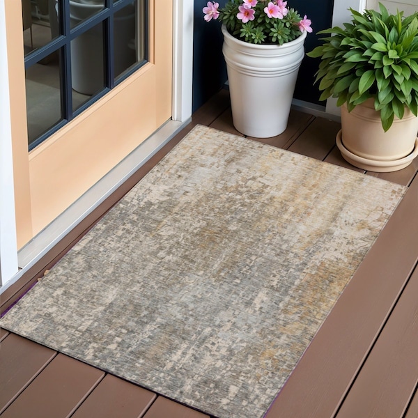 Homeroots 3' X 5' Beige Gray And Taupe Abstract Washable Indoor Outdoor Area Rug 577223 - main