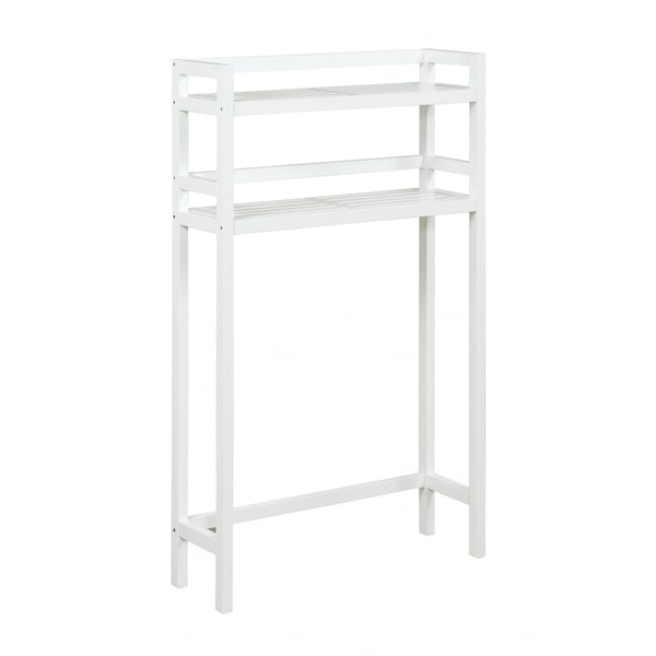 Homeroots 48" White Finish 2 Tier Solid Wood Over Toilet Organizer 380017 - main