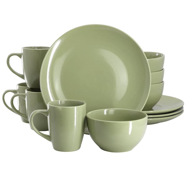 Gibson Home Everyday Plus 12 Piece Stoneware Dinnerware Set in Sage Green 750123468M - main