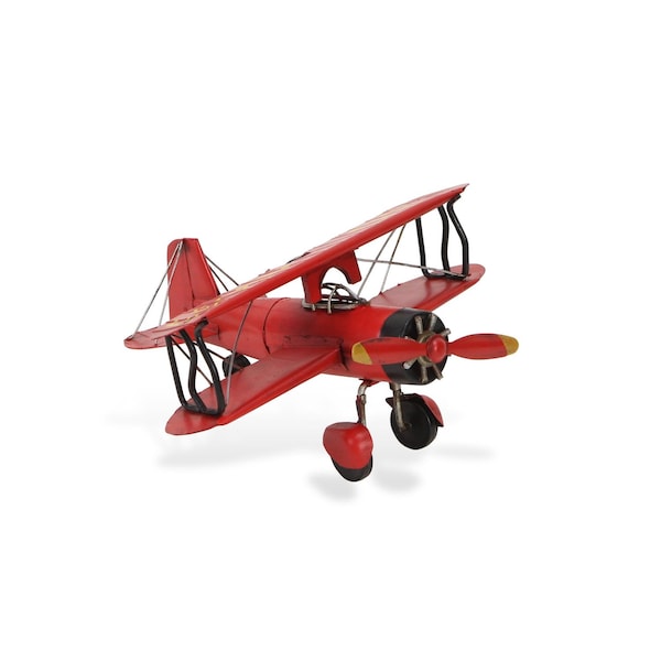 Homeroots 5" Red and Black Metal Hand Painted 1933 G5 Bi Plane Model Airplane 489406 - main