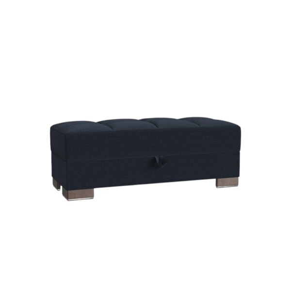 Homeroots 52" Dark Blue and Brown Chenille Tufted Storage Ottoman 608889 - main