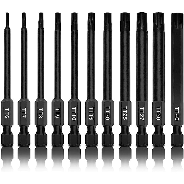 Neiko Torx Head Drill Bit Set, 11-Piece Sizes TT6 to TT40, 3 Quick Release Shanks, S2 Steel 01149A - main