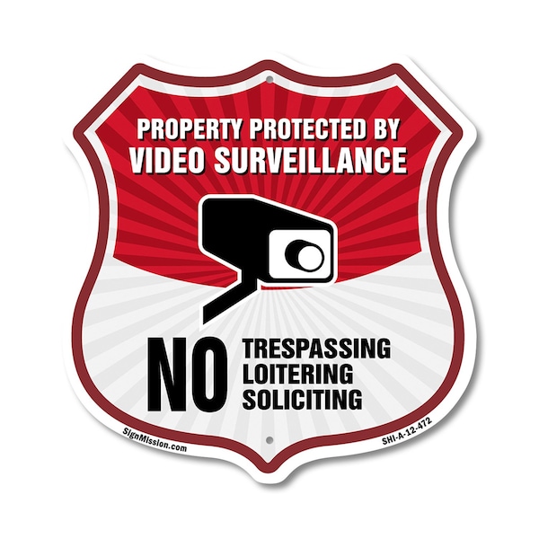 Signmission Video Surveillance Shield Sign Property, 12 Inch X 12 Inch, Aluminum Metal Sign SHI-A-12-472 - main