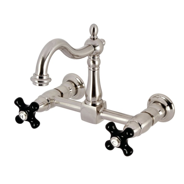 Kingston Brass Two-Handle Wall Mount Bridge Kitchen Faucet, Brushed Nickel KS1268PKX - main