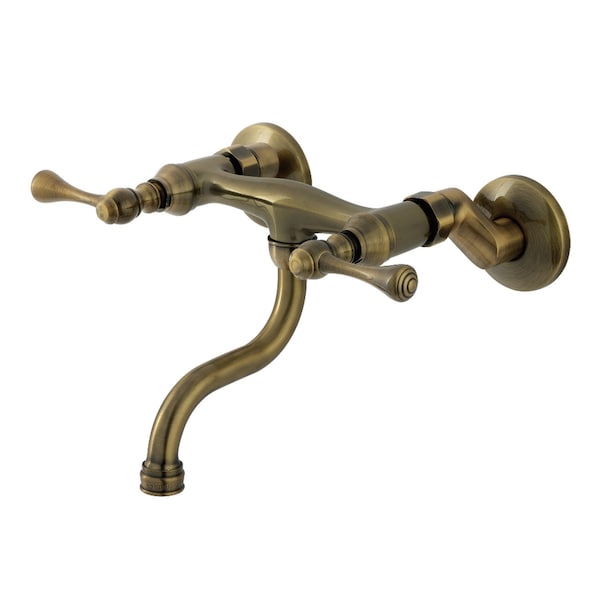 Kingston Brass Double-Handle Wall Mount Bathroom Faucet, Antique Brass KS2113BL - main