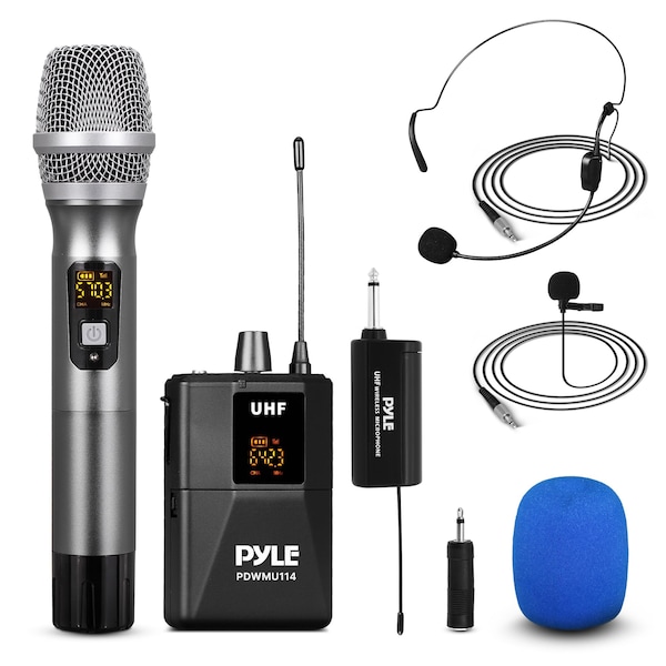 Pyle Pyle UHF Wireless Microphone System Kit - Portable Professional Cordless Mic Set, Lavalier, Headset PDWMU114 - main