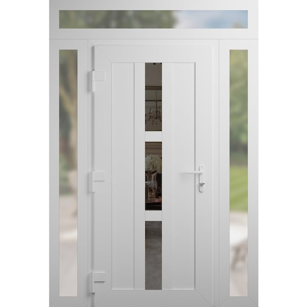 Vdomdoors Front Exterior Prehung Metal-Plastic Door Frosted Glass / MANUX 8112 White Silk / Office Commercial MANUX8112EXD-WS-W14+32+14-H80+16-RH-I - main