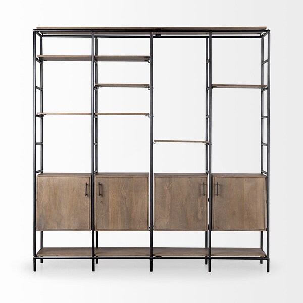 Homeroots 90" Brown Metal and Wood Bookcase 380592 - main