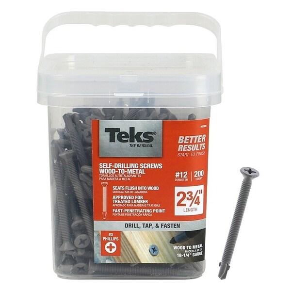 Teks Roofing Screw, No12 Thread, Fine Thread, Hex, Phillips Drive, Drill, Self-Tapping Point, Steel, Zinc 21386 - main