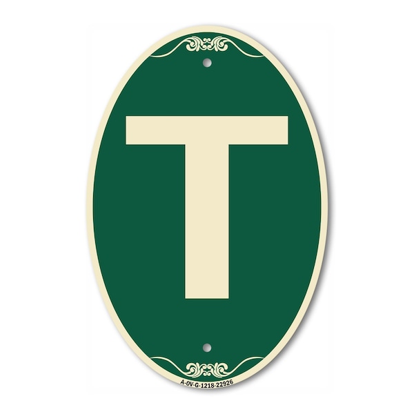 Signmission Letter T, 12 Inch X 18 Inch Architectural Oval, Heavy Gauge Aluminum A-OV-G-1218-22926 - main