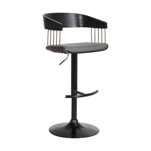 Armen Living Larisa Adjustable Black Wood Bar Stool in Gray Faux Leather with Golden Bronze and Black Metal LCLABABLKGRY - main