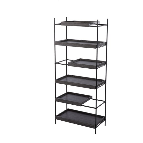 Homeroots 72" Black Sliding Shelf Five Tier Etagere Bookcase 490164 - main
