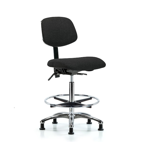 Blue Ridge Ergonomics Chair, Fabric, Hi Bench, Chr CF Glides, Blk, No Arms, 26" to 35-1/2" Height, Black BR-FHBCH-CR-T0-A0-CF-RG-F42 - main
