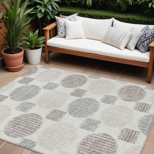Homeroots 8' X 10' Ivory Brown And Gray Geometric Washable Indoor Outdoor Area Rug 593603 - main