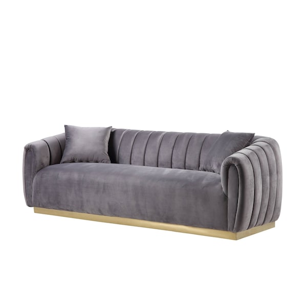 Homeroots 84" Gray Velvet Sofa And Toss Pillows 491011 - main