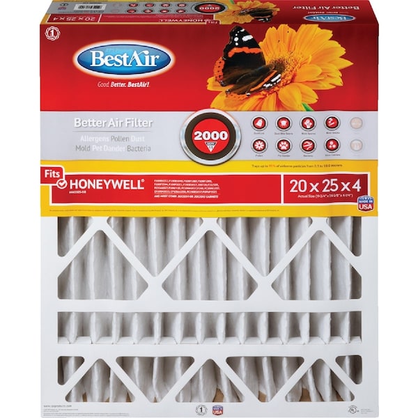 Bestair 20'' x 25'' x 4'' Honeywell MERV 11 Deep Pleat Furnace Filter HW2025-11R - main