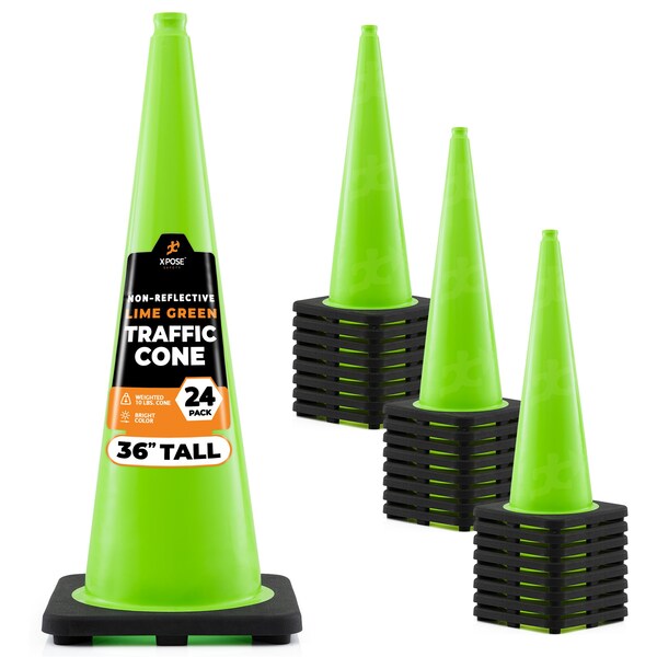 Xpose Safety Traffic Safety Cone, 36 in, Premium PVC, No Collar, Lime Green, 24 pk LTC36-24-X-S - main
