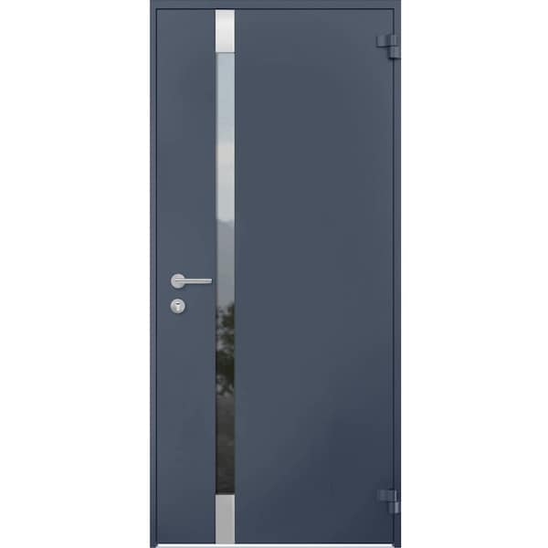 Vdomdoors Steel Door Cynex 6777 Grey Stainless Inserts Single Modern Painted-W36xH80-Right-hand Outswing CYNEX6777EXD-GRE-W36 x H80-Right-hand Outswing - main