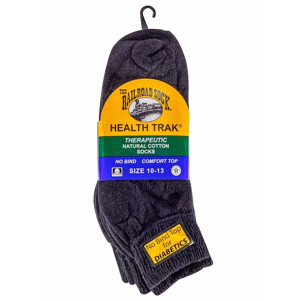 Railroad Sock Mens Therapeutic Quarter Socks, 95% Cotton, 3% Nylon, 2% Elastic, Black, 6-12 M, 3 PK 992 BK - main