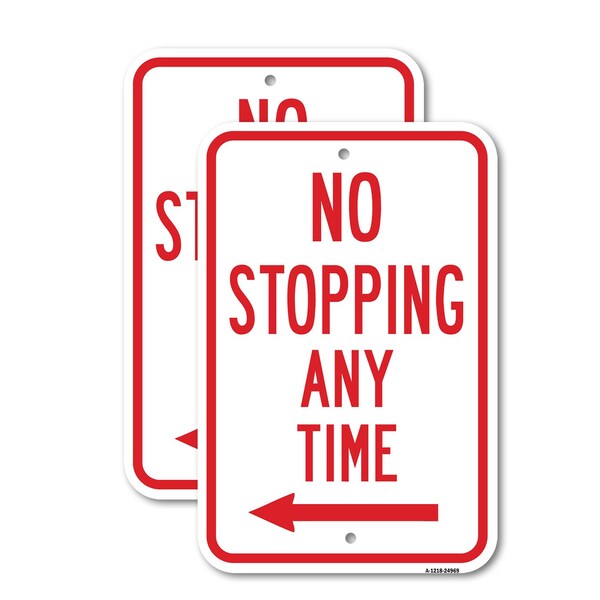 Signmission No Stopping Any Time With Left Arrow, 12'' X 18'' 2 Signs, Heavy Gauge Aluminum, 2PK A-1218-2PACK-24969 - main