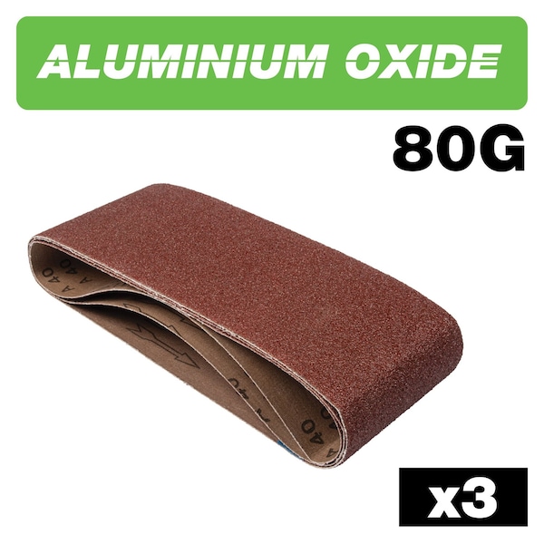 Trend Aluminum Oxide Sanding Belt, 100 x 610mm, 80 Grit, Pack of 3, AB/B100/80A, 3PK U*AB/B100/80A - main
