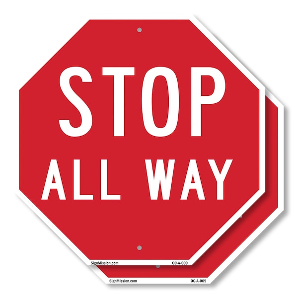 Signmission Stop All Way, 10 inch X 10 inch, Aluminum Metal Signs, 2PK OC-A-2PACK-10-9 - main