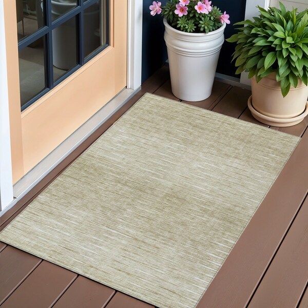 Homeroots 3' X 5' Khaki And Beige Abstract Washable Indoor Outdoor Area Rug 587416 - main