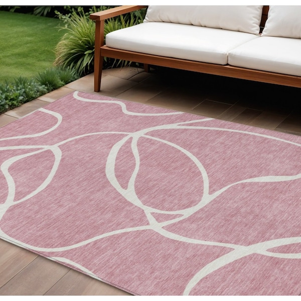 Homeroots 8' X 10' Pink And Ivory Abstract Washable Indoor Outdoor Area Rug 597502 - main