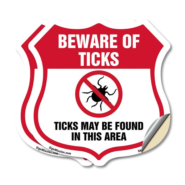 Signmission Beware Of Ticks Shield Sign Ticks May Be, 18 inch X 18 inch, Vinyl Decal, 2PK SHI-D-2PACK-18-362 - main