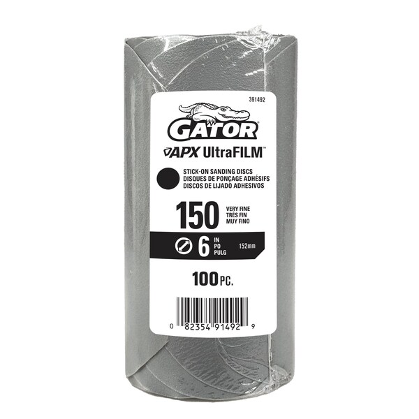 Gator Finishing 6 in. Premium Hook and Loop Sanding Disc, 150 Grit, 100PK 391492 - main