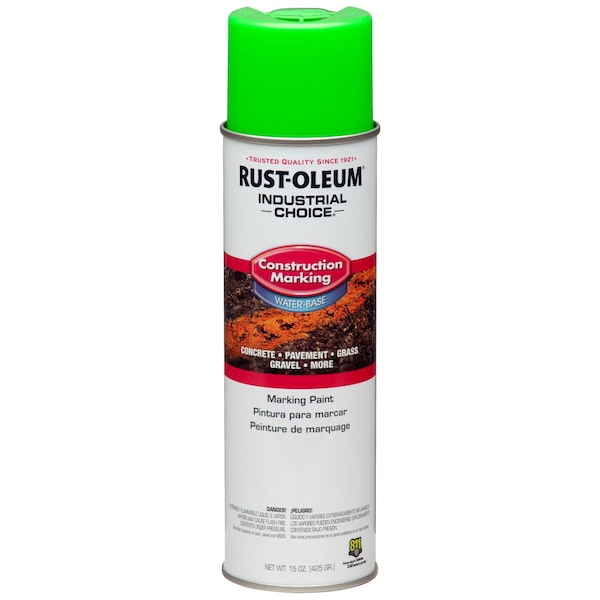 Rust-Oleum Construction Marking Paint, 17 oz., Fluorescent Green, Water -Based 264700 - main