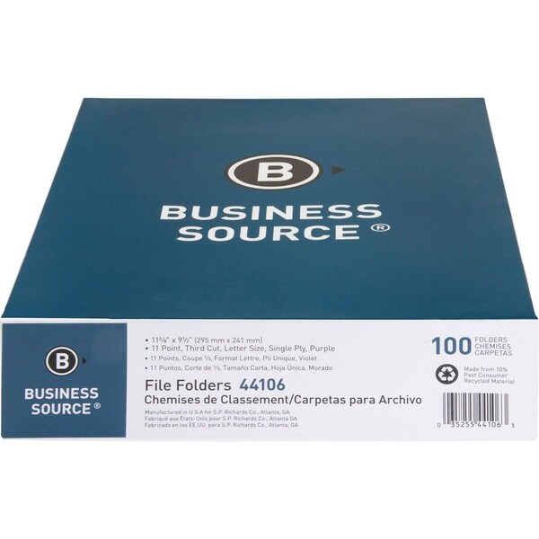 Business Source File Folder, Purple, Paperboard, PK100 BSN44106 - main