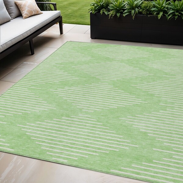 Homeroots 5' X 8' Mint Green And Ivory Geometric Washable Indoor Outdoor Area Rug 598593 - main