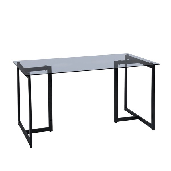 Homeroots 55" Gray And Black Glass And Metal Sled Base Dining Table 568211 - main