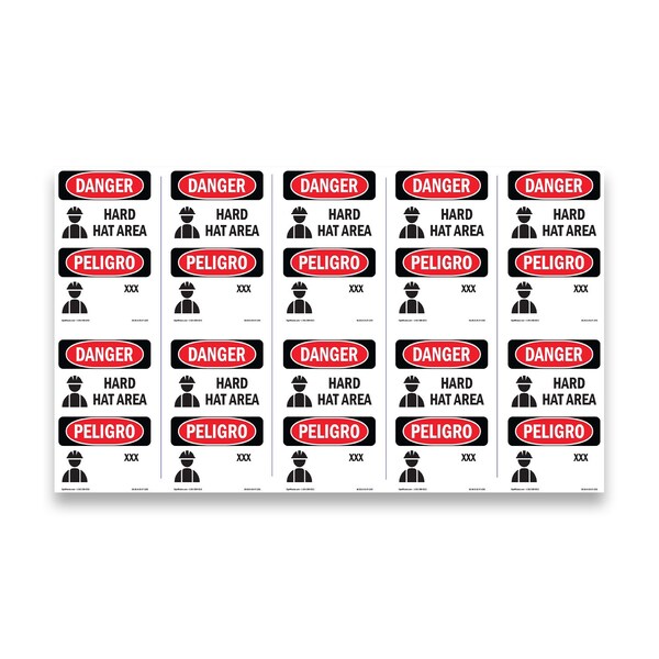 Signmission OSHA Danger Sign, Hard Hat Area Bilingual, 5in X 3.5in Decal, 10PK, OS-DS-D-35-VT-1292-10PK OS-DS-D-35-VT-1292-10PK - main