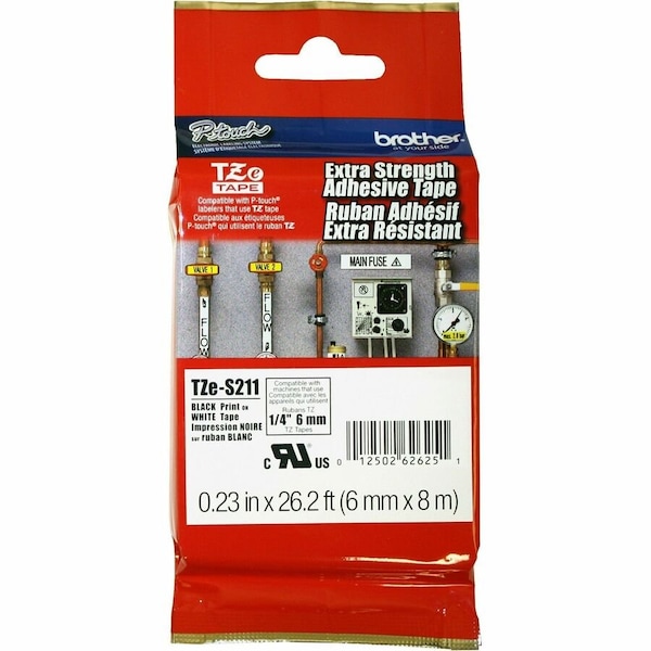 Brother Label/Ribbon Cartridge, White, Gloss, 1/4 in W TZES211G - main