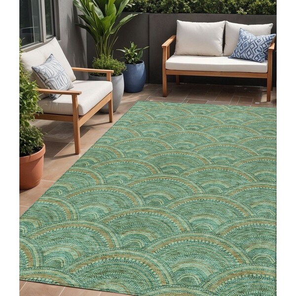 Homeroots 5' X 8' Sage Fern Green And Peach Geometric Washable Indoor Outdoor Area Rug 615231 - main