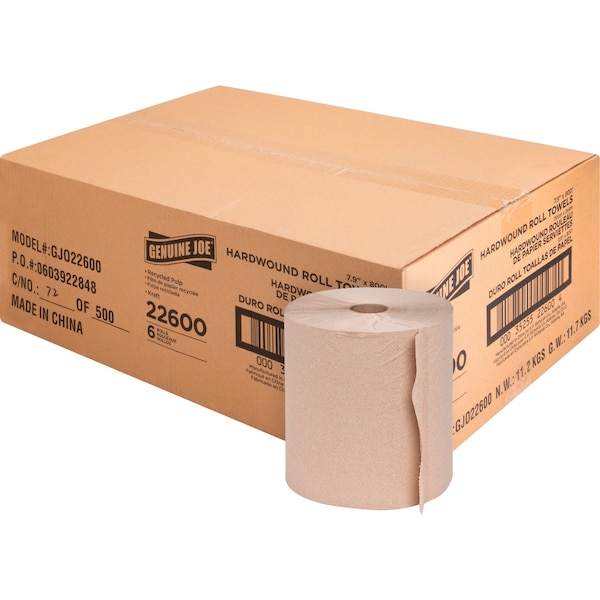 Genuine Joe SKILCRAFT Hardwound Paper Towels, 1 Ply, Continuous Roll Sheets, 800 ft, Natural, 6 PK GJO22600 - main