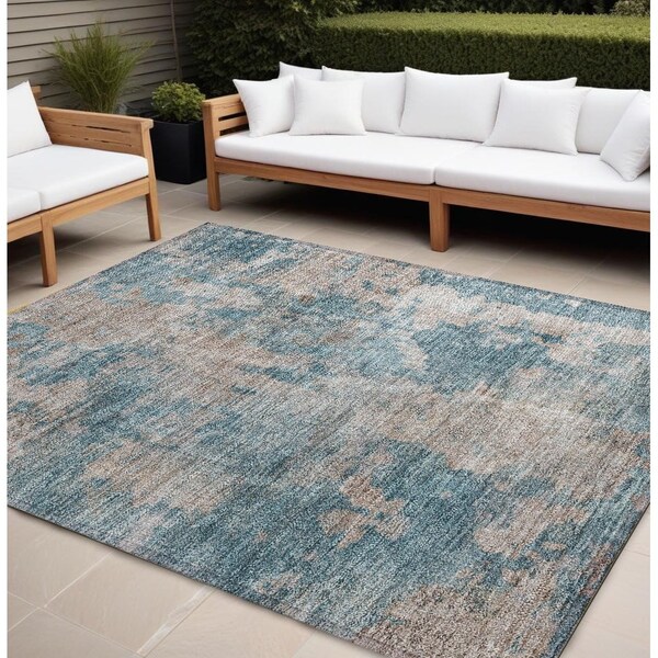 Homeroots 8' X 10' Teal and Taupe Abstract Washable Non Skid Indoor Outdoor Area Rug 564293 - main