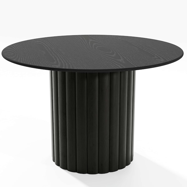 Homeroots 46" Black Solid Wood Pedestal Base Round Top Dining Table 721071 - main