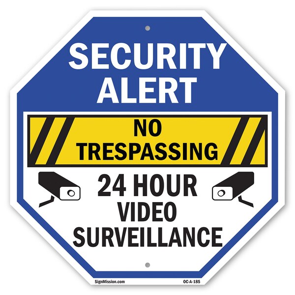 Signmission Security Alert No Trespassing 24 Ho, 10 Inch X 10 Inch, Aluminum Metal Signs OC-A-10-185 - main