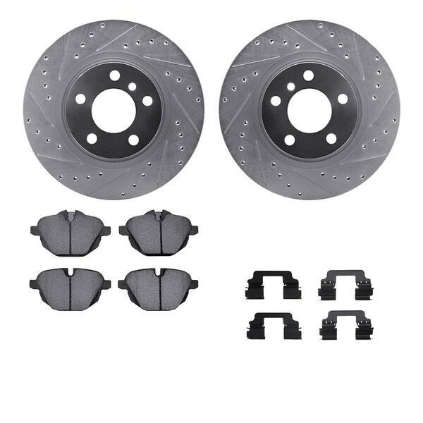 Dynamic Friction Co DFC Rotors-Drilled & Slotted-Silver w/ EURO 5000 Ceramic Brake Pads Incl Hdw 7612-31117 - main
