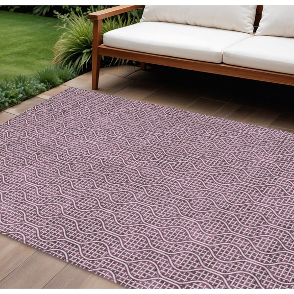 Homeroots 8' X 10' Eggplant And Ivory Geometric Washable Indoor Outdoor Area Rug 595640 - main
