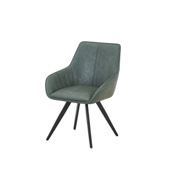 Homeroots Set of Two Green and Black Faux Leather and Wood Dining Arm Chairs, 2PK 716265 - main