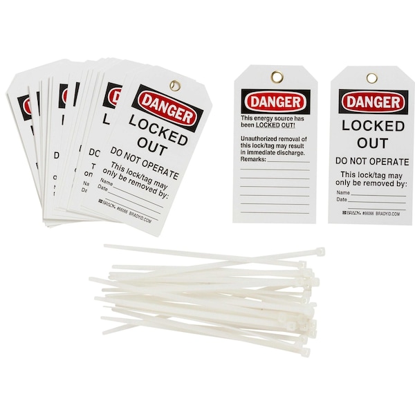Brady DANGER Locked Out Do Not Operate Lockout Tagout Tags Polyester 5.75x3 25PK 122985 - main