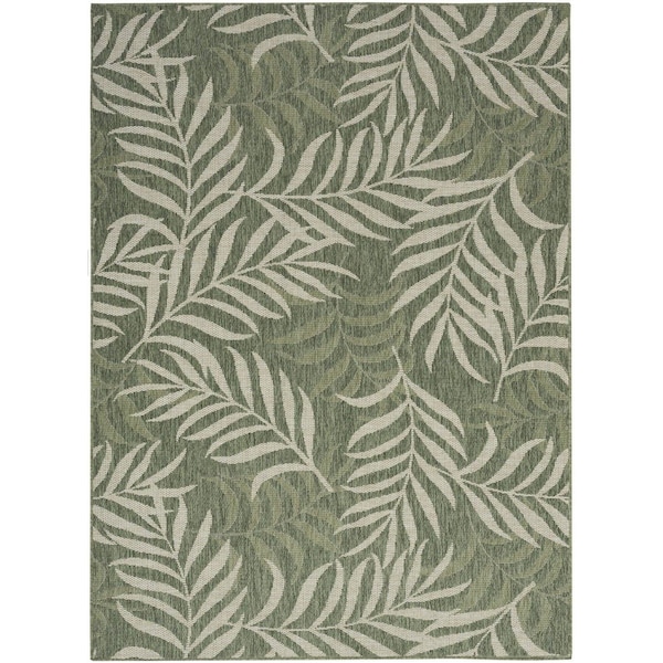 Homeroots 4' X 6' Ivory And Green Palm Leaf Indoor Outdoor Area Rug 552521 - main