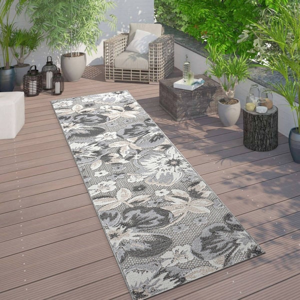 World Rug Gallery Geometric Bohemian Indoor/Outdoor Runner Rug 2 ft 7 in x 6 ft Gray 5566GRAY27X6 - main